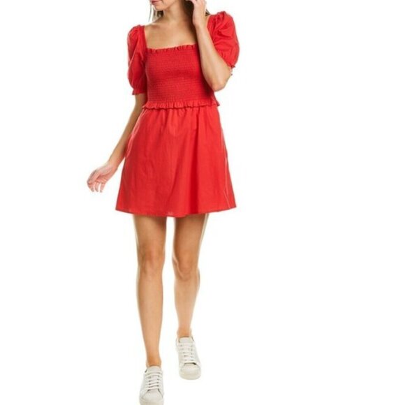 French Connection Dresses & Skirts - French Connection Rhodes Red Smocked Mini Dress Cotton Like New Women's Size 2